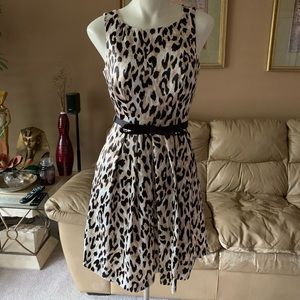 FUN FLIRTY DRESS by WHBM Leopard print satin dress. Like New worn once to dinner